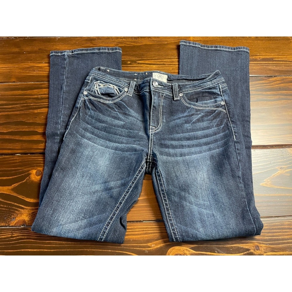 Realco Jeans Women's Size 30  Black Jeweled Denim Straight Wrinkle Bleach